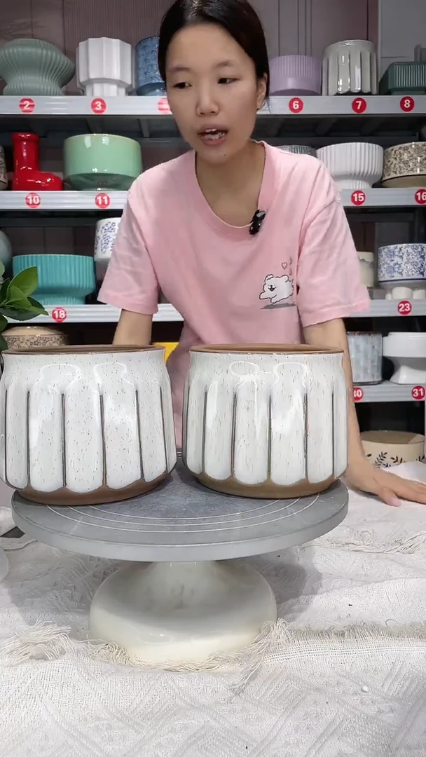 【闪购商品】陶瓷20CM以下高温陶瓷花盆-奶油罐14*13瑕疵两个