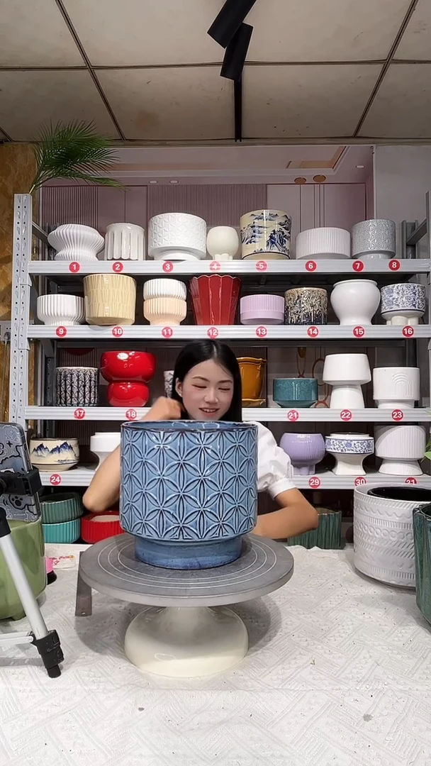 【闪购商品】陶瓷20CM以下高温陶瓷花盆-蓝雪20*18