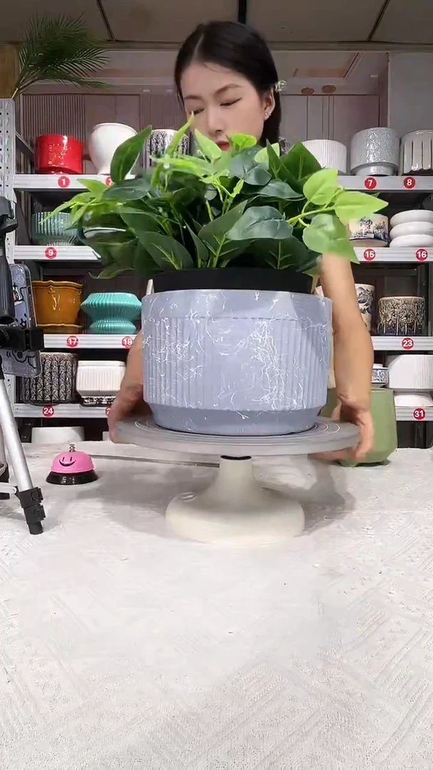 【闪购商品】陶瓷20CM以下高温陶瓷花盆-灰泼墨竖纹大23*15瑕疵