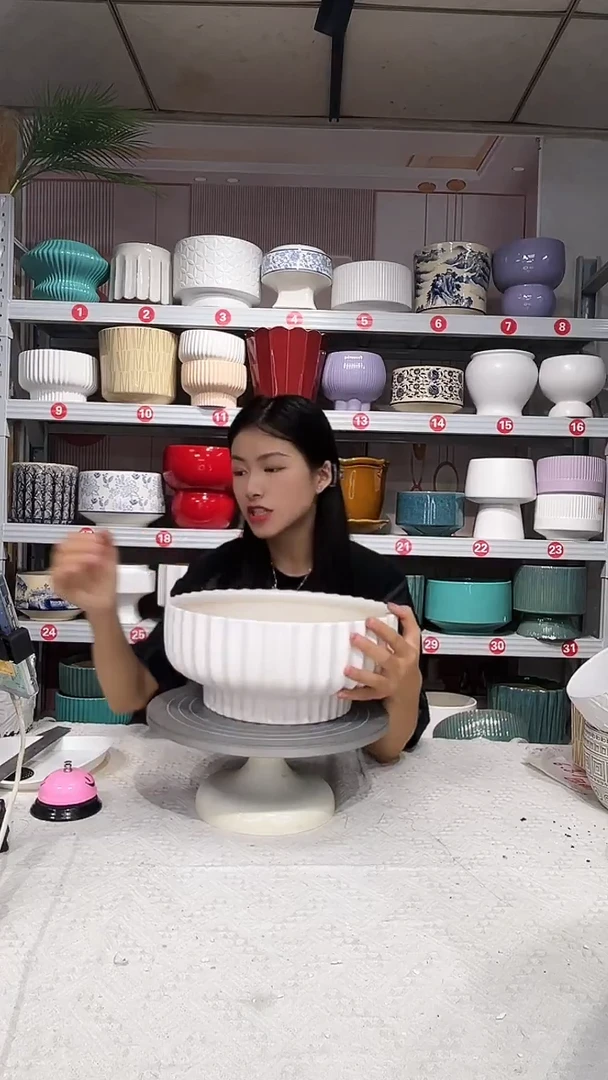 【闪购商品】陶瓷20CM以下高温陶瓷花盆 -白竖大30*13瑕疵