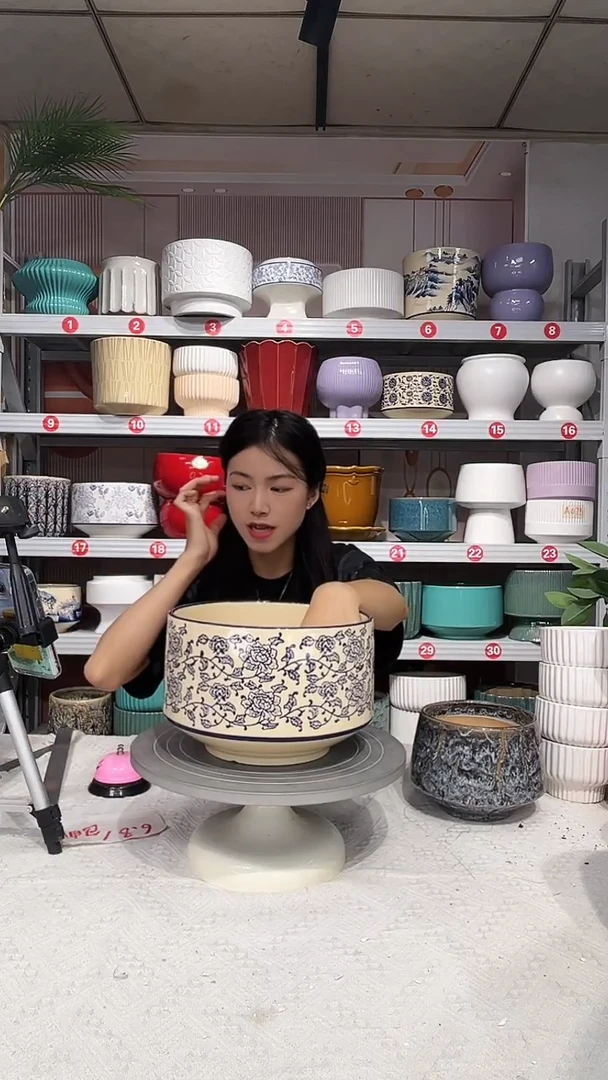 【闪购商品】陶瓷20CM以下高温陶瓷花盆-牡丹小22*15