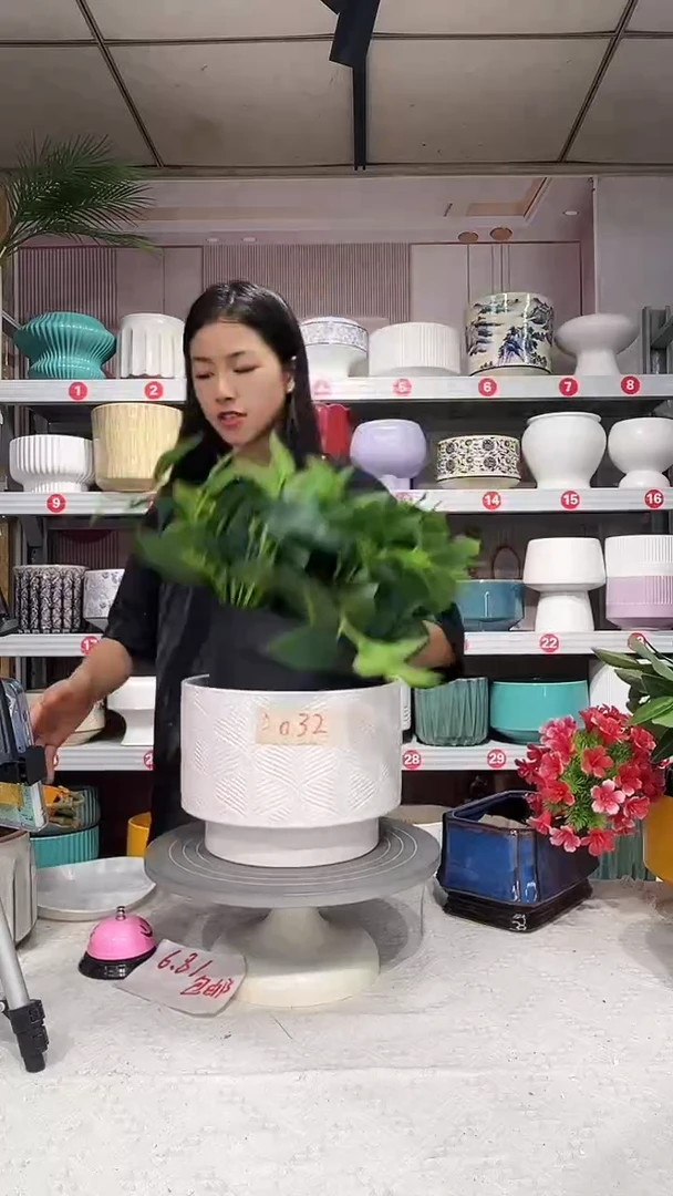 【闪购商品】陶瓷20CM以下高温陶瓷花盆-白水波纹23*17瑕疵