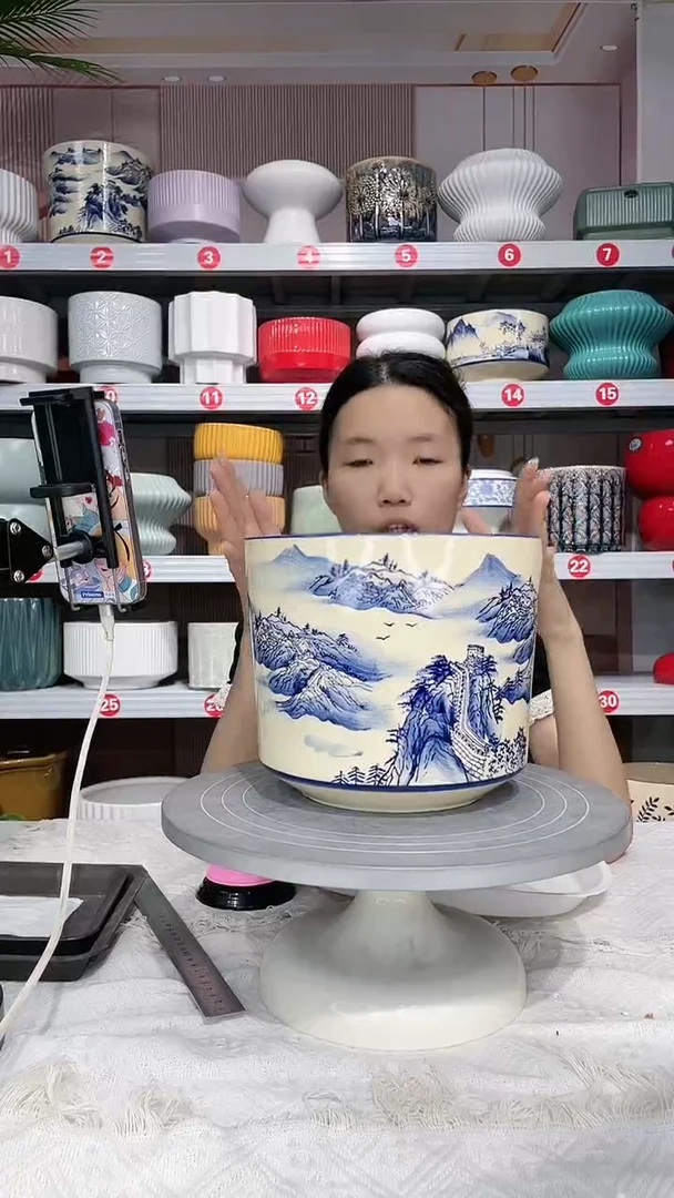 【闪购商品】陶瓷20CM以下高温陶瓷花盆-长城小20*17