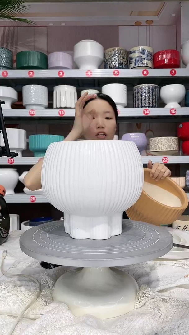 【闪购商品】陶瓷20CM以下高温陶瓷花盆-六角白大16*18