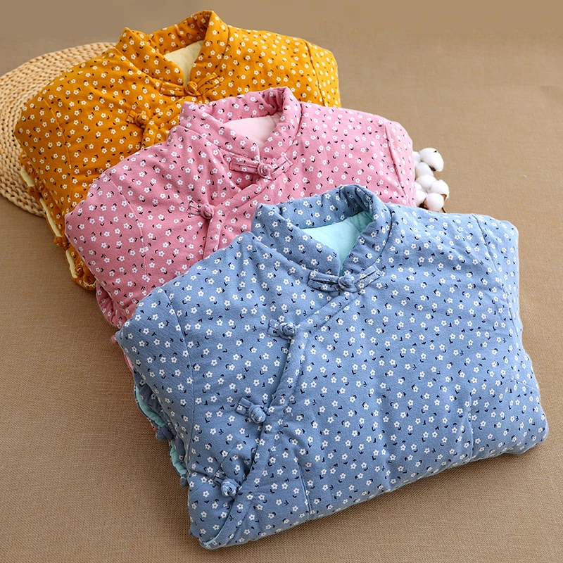 中式棉花盘扣棉袄女文艺碎花棉服夹棉修身国风新中式外套冬季上衣