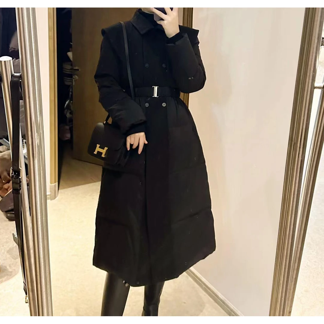 幂幂羽绒棉服冬季2025新款时尚设计感小众90白鸭绒中长款大衣外套