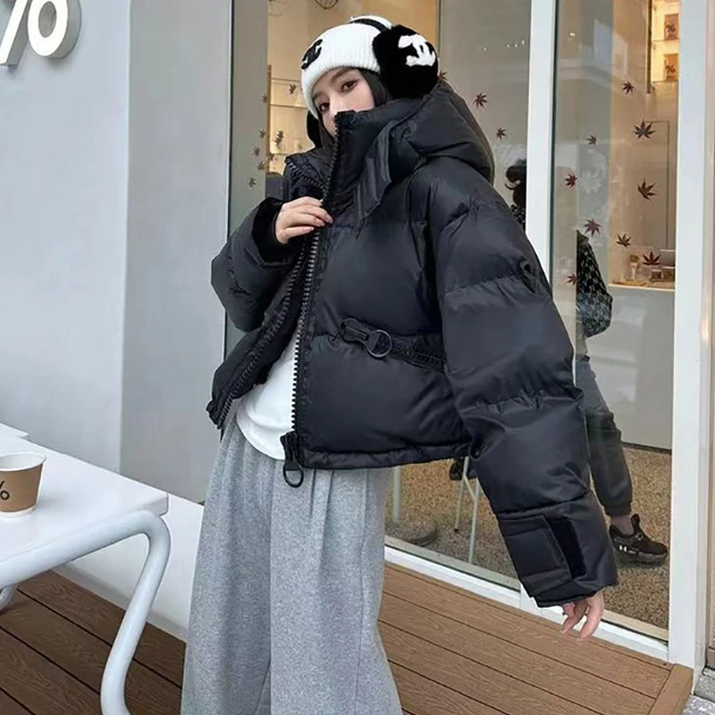 欧洲站白鸭绒羽绒棉服2025冬季新款肯豆风拉链设计款短款面包服女