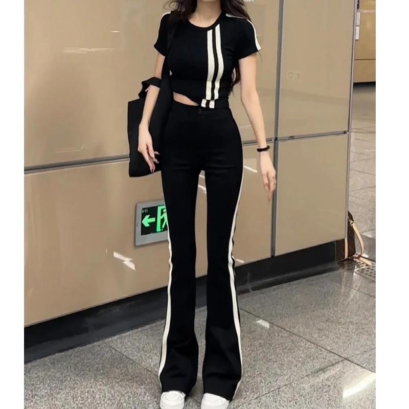 高端欧货黑色休闲运动套装女夏季2025新款时尚洋气显瘦短袖两件套