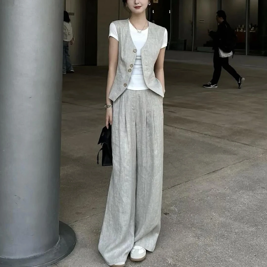 小香风职业马甲阔腿裤套装夏干练气质女装减龄洋气时尚时髦高级感