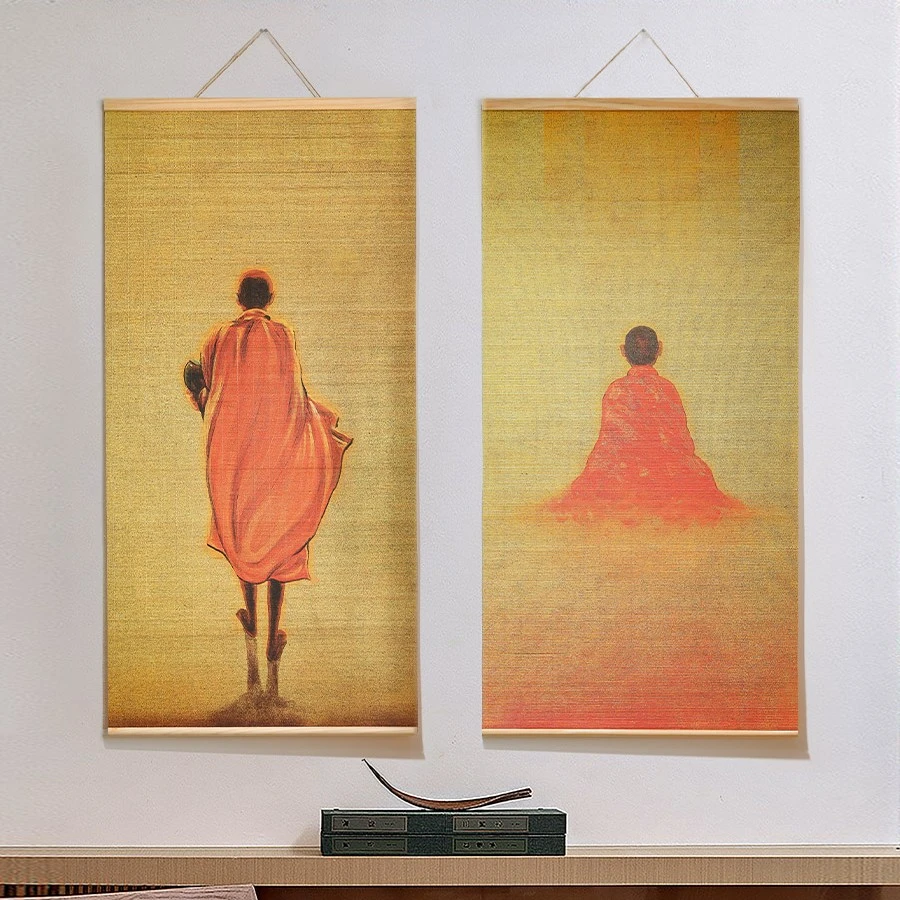 异丽竹编印花手工长方形客厅书房背景墙装饰画中式复古复古装饰画