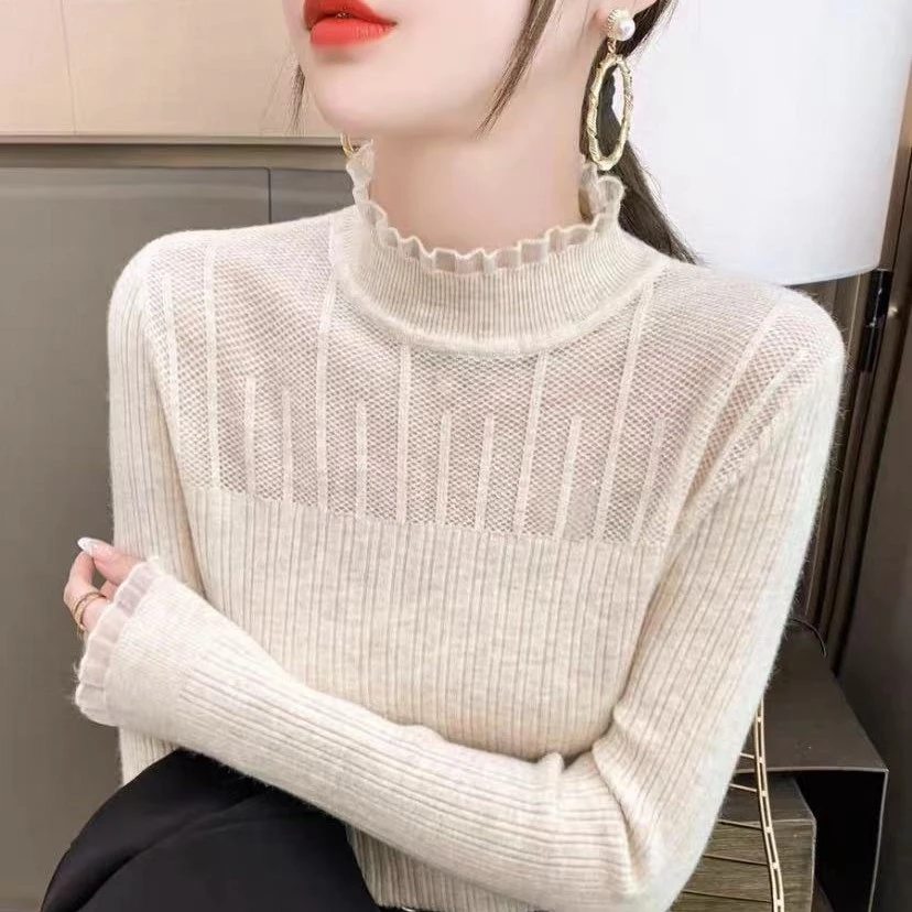 081#打底衫蕾丝时髦时尚洋气春秋季新爆款高级感内搭上衣针织衫