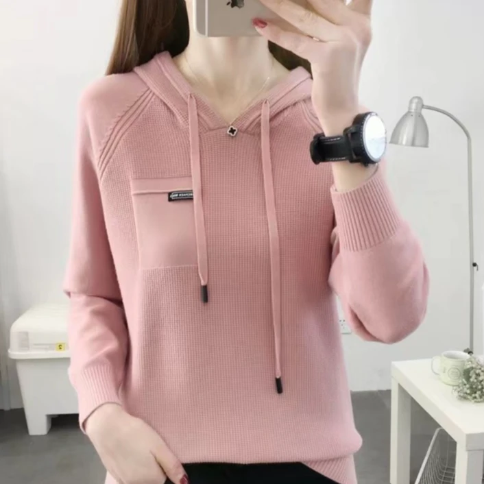 375#春季新款时尚针织衫连帽宽松套头274