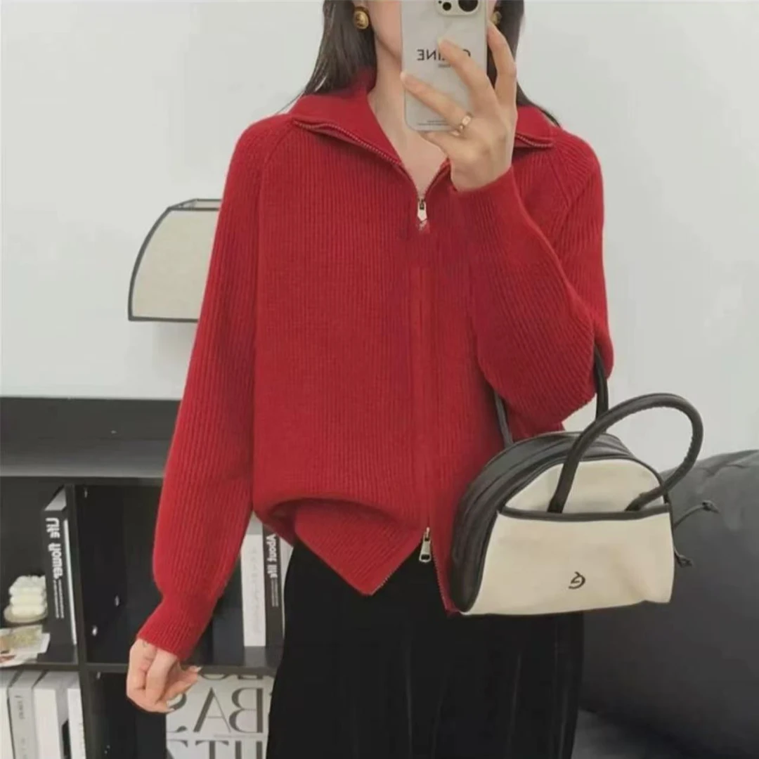 763#新款翻领开衫休闲百搭长袖针织衫毛衣