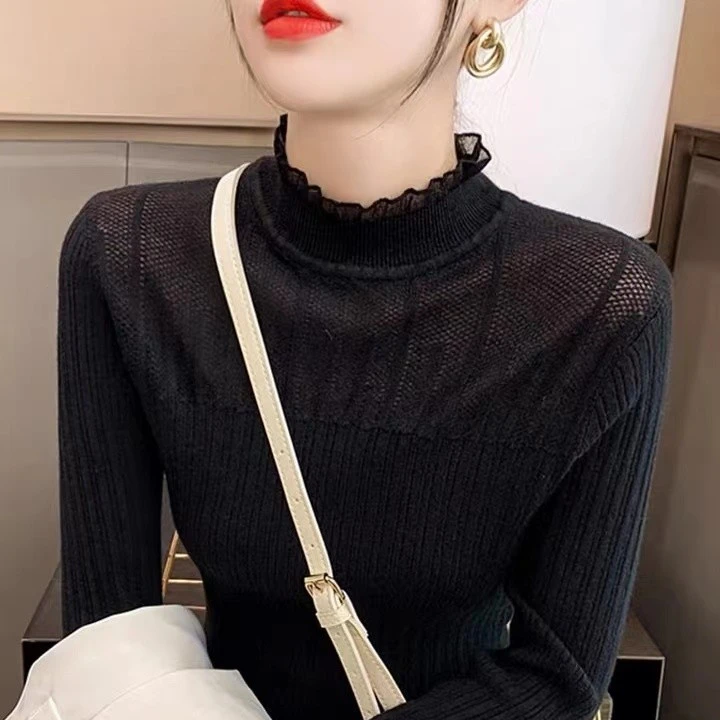 082#打底衫蕾丝时髦时尚洋气春秋季新爆款高级感内搭上衣针织衫