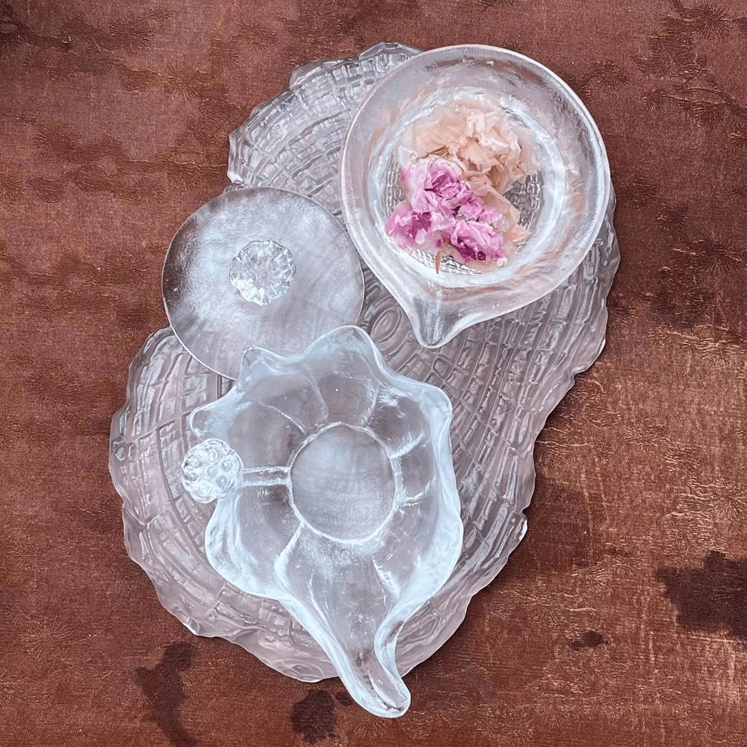 （静萱茶事）琉璃莲蓬盖碗+荷叶公道杯+年轮盘+玫瑰花50g