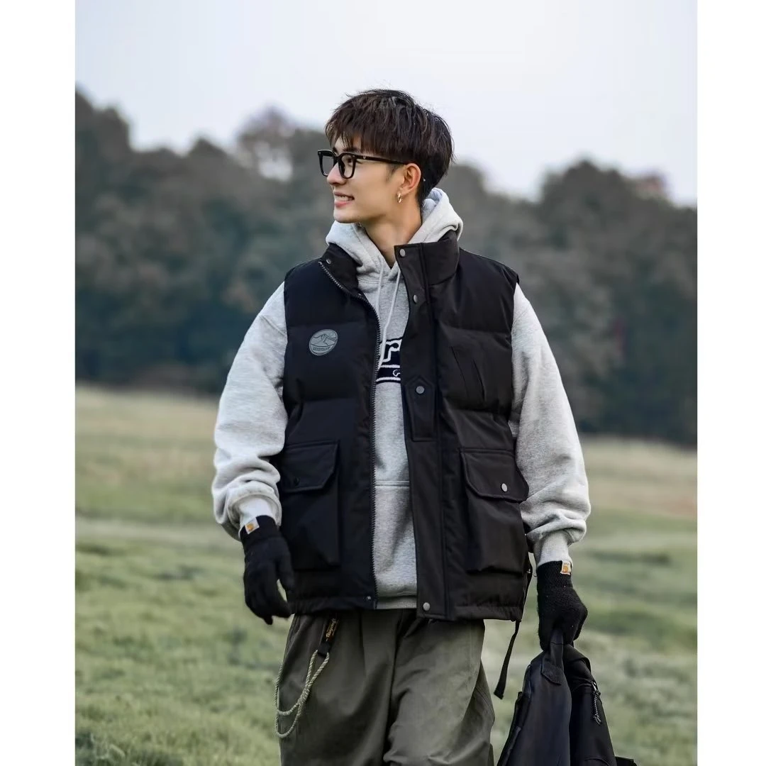 日系立体大口袋棉衣马甲男女冬加厚立领棉服坎肩保暖宽松工装外套