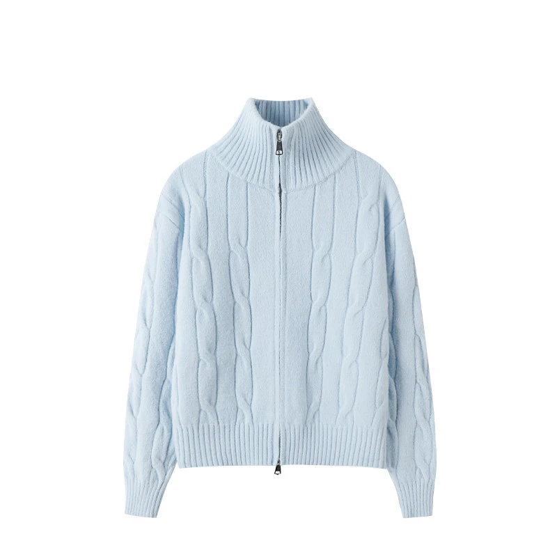 超好看紫色双拉链高领百搭毛衣外套秋冬女装小个子针织开衫针织衫