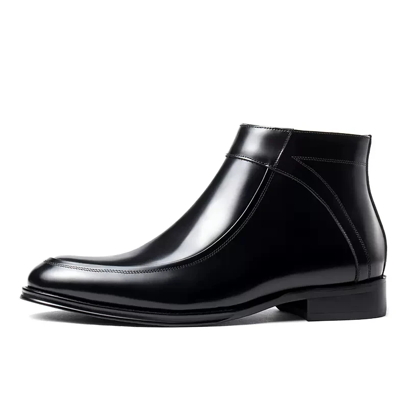 冬季高筒皮鞋男商务休闲皮靴真皮英伦马丁靴保暖棉鞋加绒靴子男潮