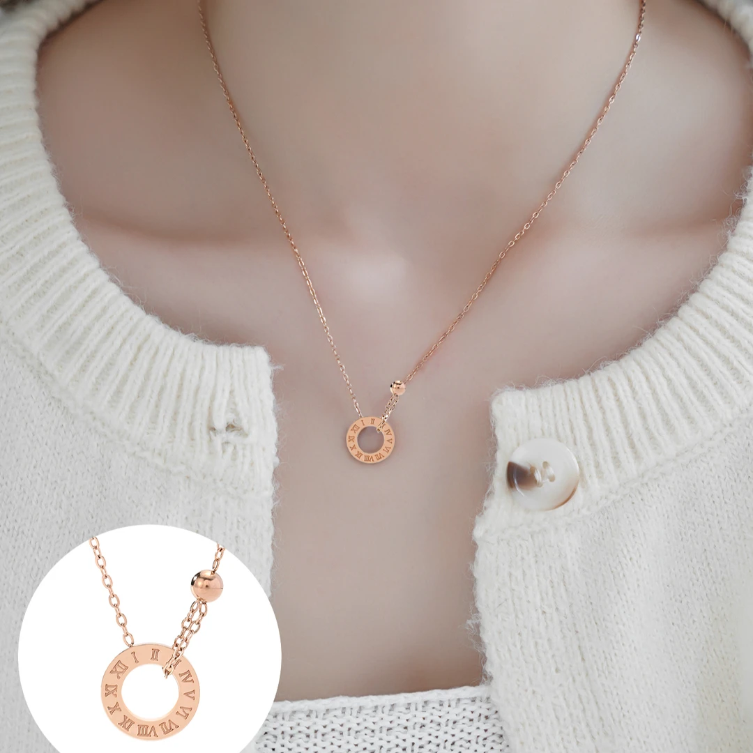 钛钢项链 【洛丽塔】罗马锁骨项链新款玫瑰金渡K金时尚高级款吊坠