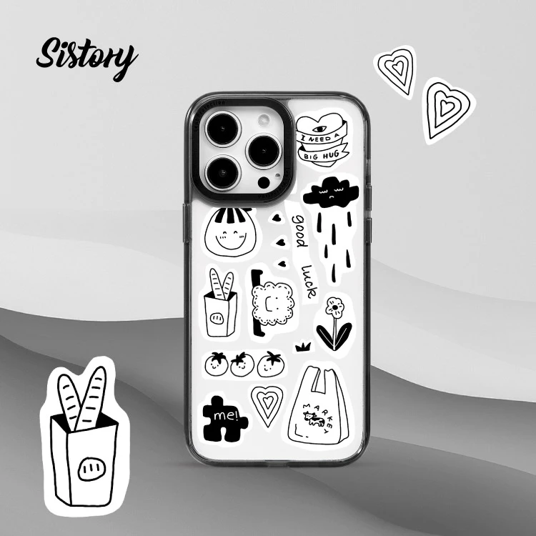 sistory 黑白图标  创意卡通防摔适用iPhone1514promax 手机壳