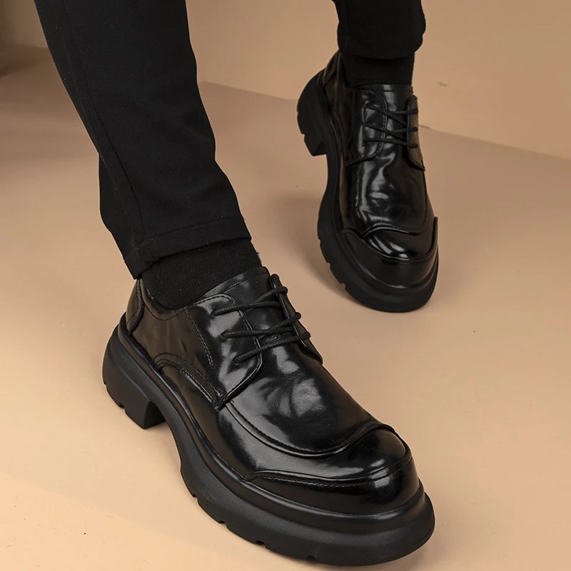 男士英伦风真皮皮鞋德比商务休闲增高厚底时尚潮流系带百搭正装鞋