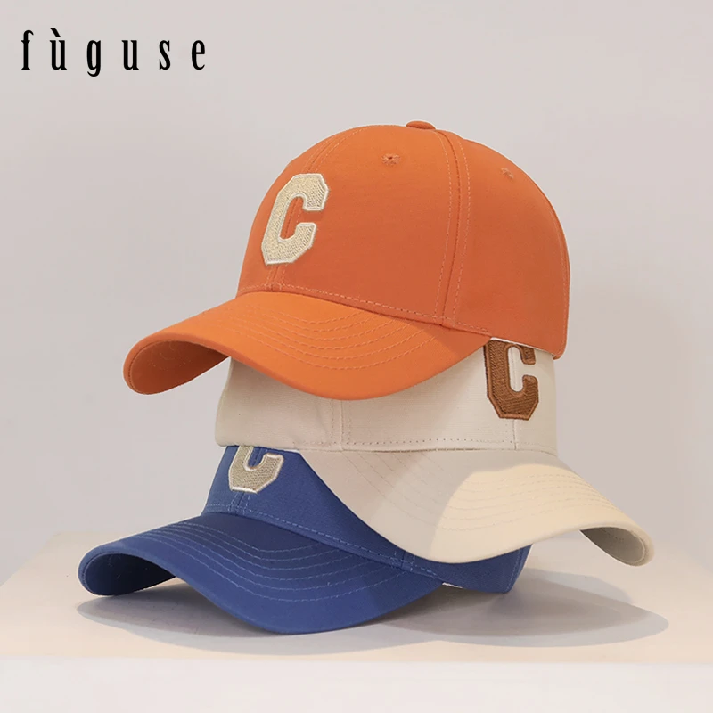 复古涩刺绣大C字母硬顶棒球帽子男女潮百搭显脸小遮阳情侣鸭舌帽