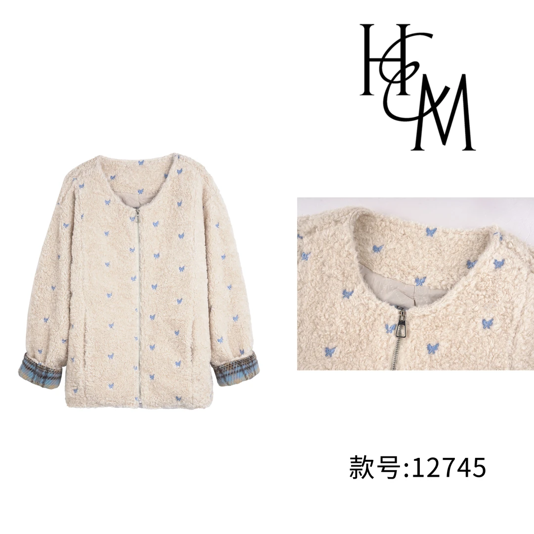 HUIERMAN/慧尔曼时尚设计师款冬季保暖加厚刺绣甜美外套【12745】