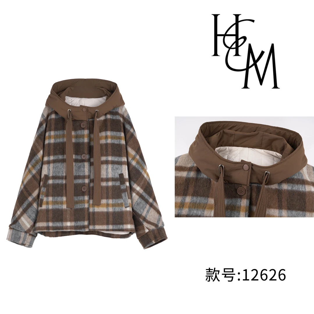 HUIERMAN/慧尔曼时尚设计师款韩版复古连帽呢子外套【12626】