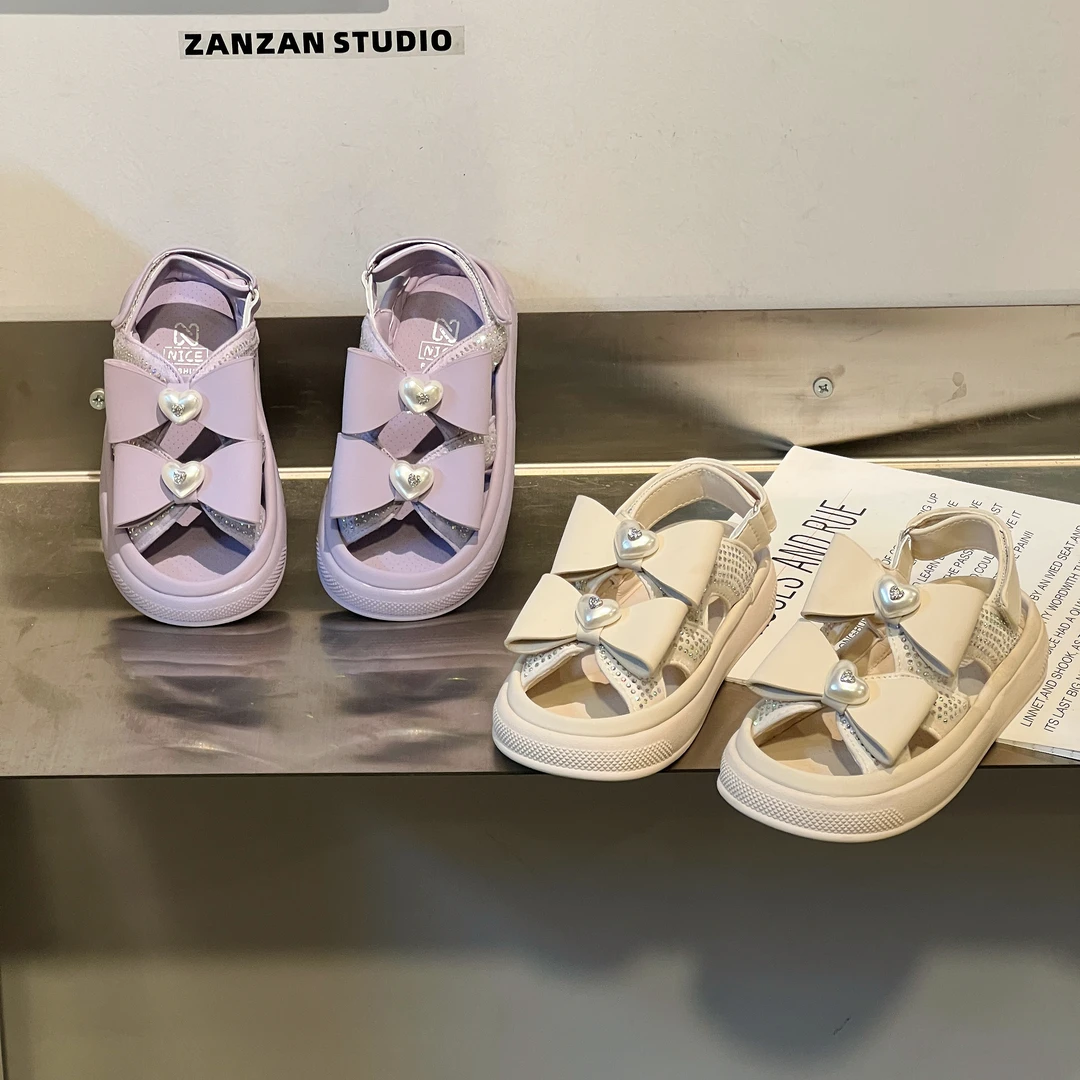 【果然甜心】2024夏季甜美闪闪凉鞋甜美蝴蝶结女童沙滩鞋