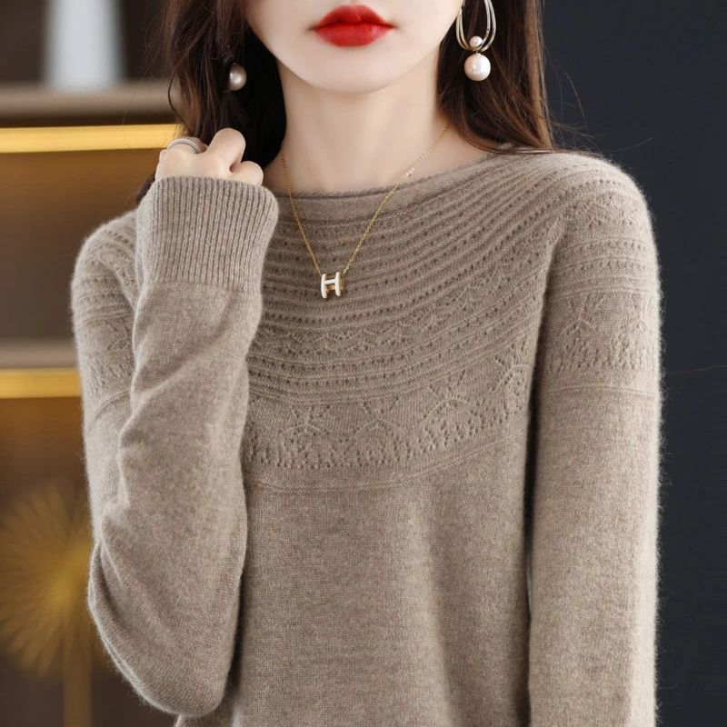 一线成衣圆领镂空羊毛衫107