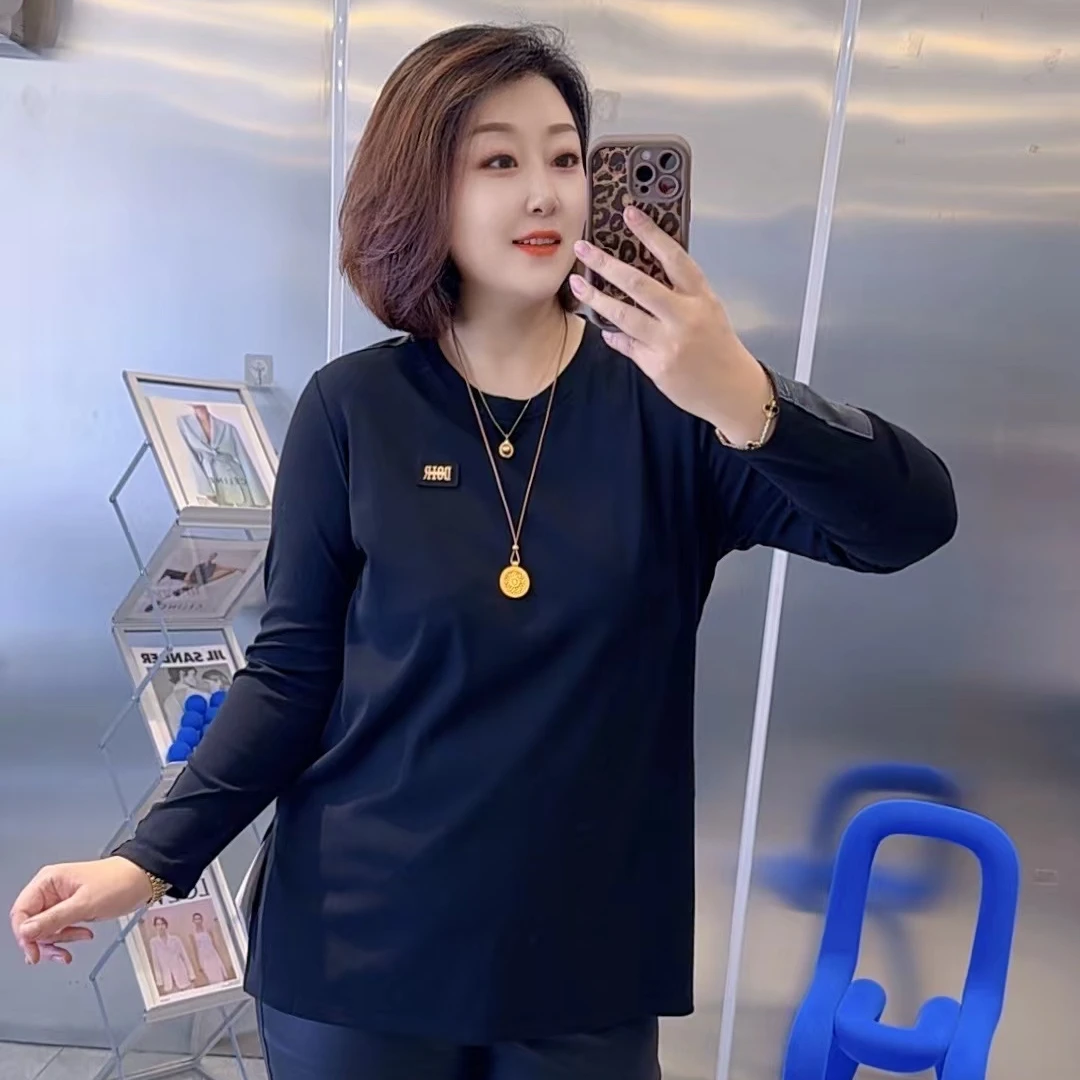 【聪姐推荐】2436韩系贴标时尚拼接T恤衫（衣长79，胸围122）