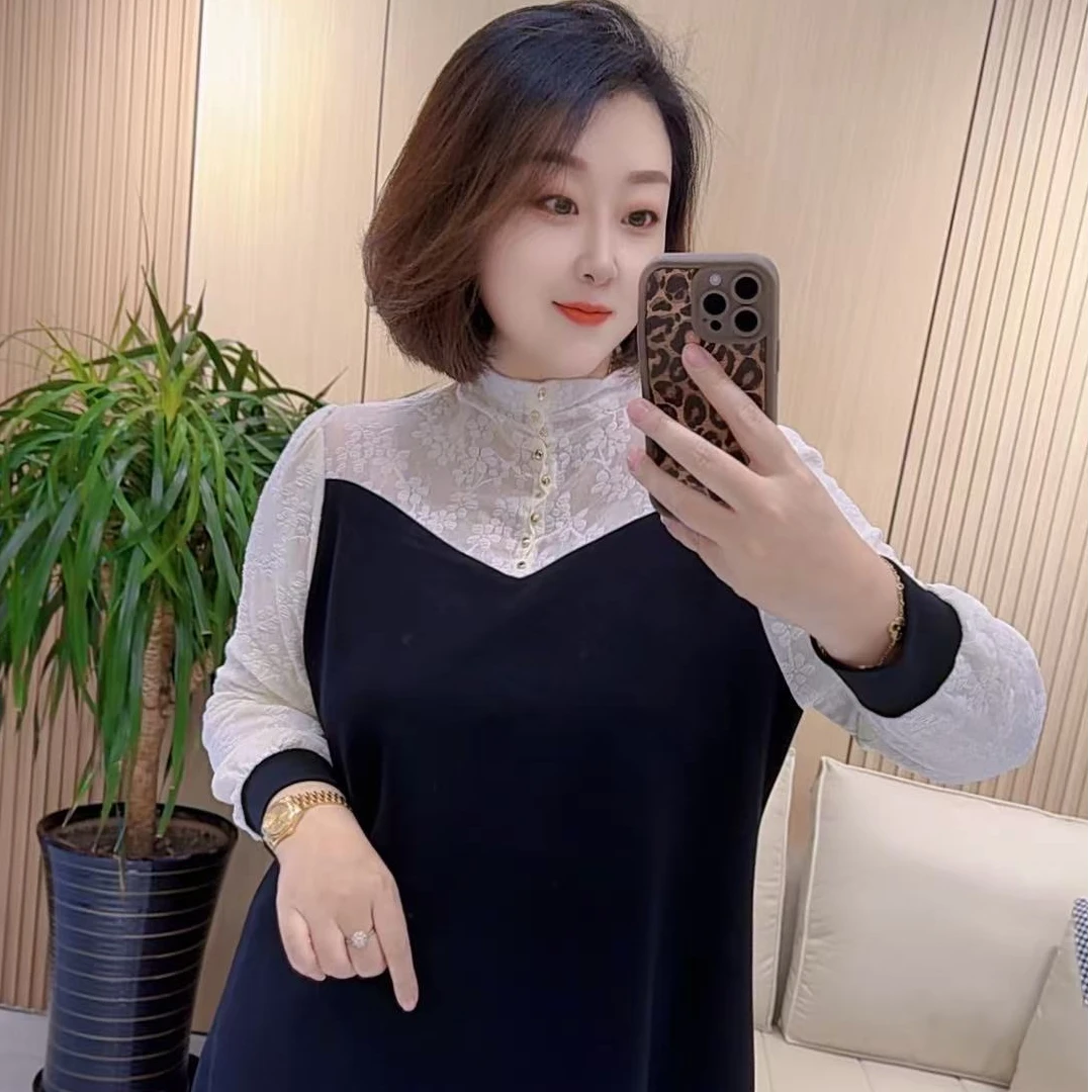 【聪姐推荐】4199韩系蕾丝拼接设计感T恤衫（衣长88，胸围126）