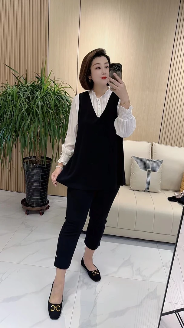 【聪姐推荐】4119欧货时尚洋气显瘦假两件T恤衫（衣长74，胸围136）