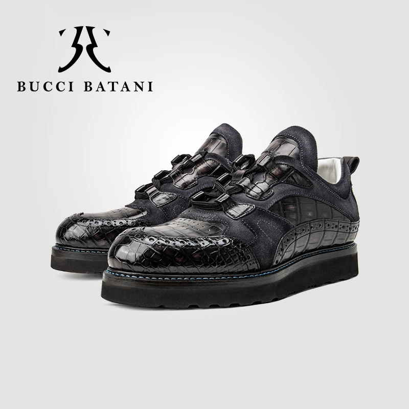 BUCCI BATANI2023轻奢进口鳄鱼皮男士复古板鞋手工擦色休闲鞋B402