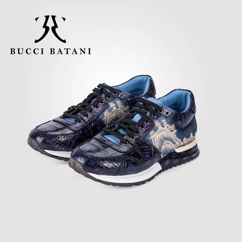 BUCCI BATANI2023新款山水国风鳄鱼皮休闲运动鞋低帮男鞋 B139