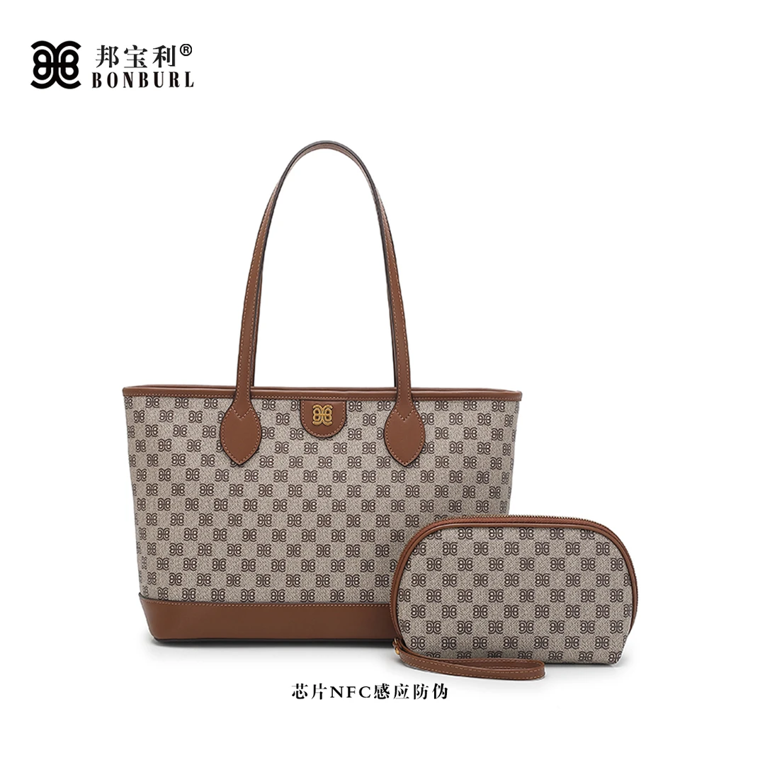 Bonburl/邦宝利女士秋冬新款美拉德棕大托特休闲单肩手提包6698