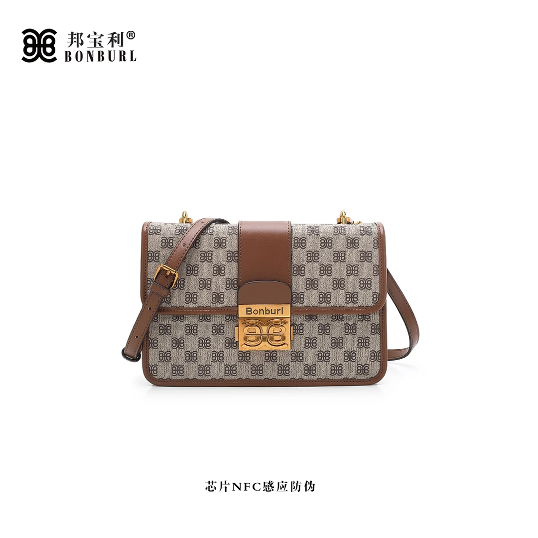 Bonburl/邦宝利QL女士新款美拉德棕复古百搭手提腋下斜挎包6688