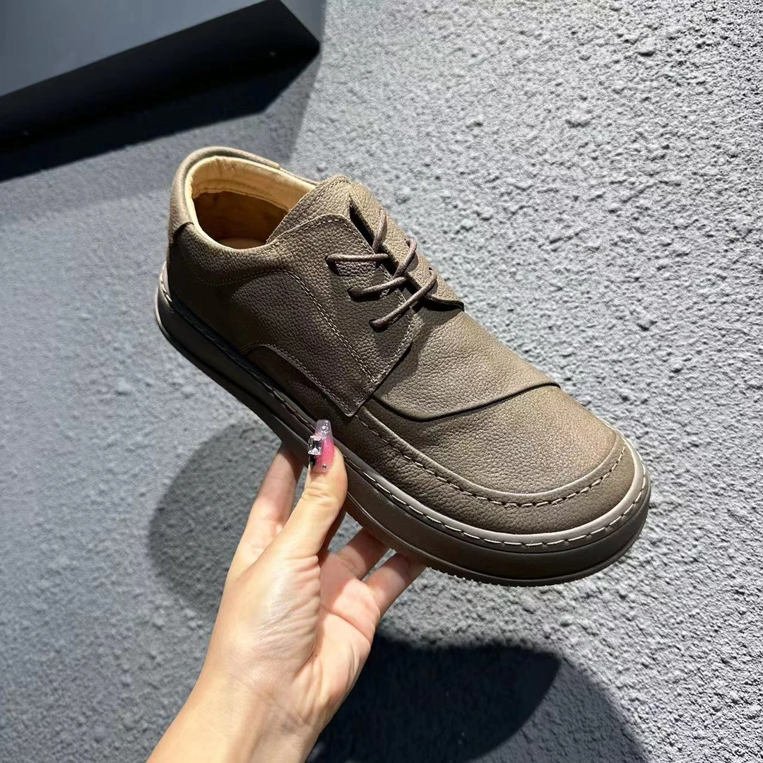 男士芒果鞋头层牛皮复古手工宽头男鞋时尚百搭工装休闲皮鞋 8612