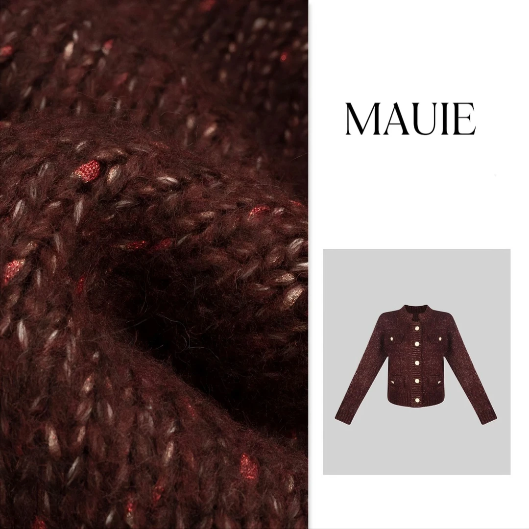 【MAUIE】欧式金扣小香风针织衫女新款宽松慵懒风外套上衣10068