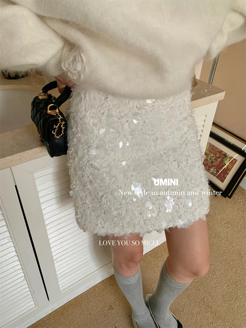 韩版气质时尚百搭网络圣诞年会款财阀千金高级亮片网红半身裙春秋