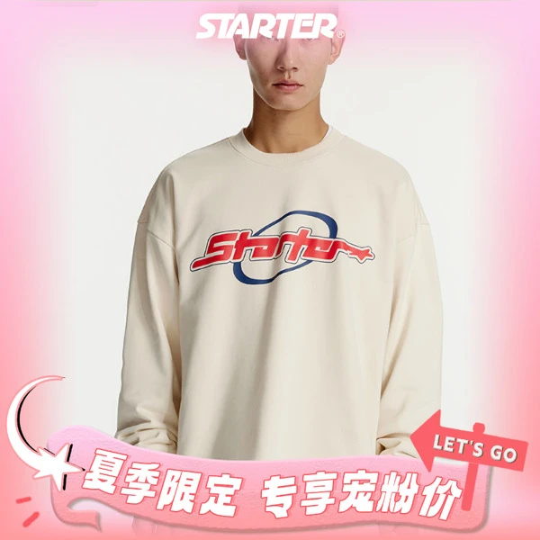 STARTER 24年春米色印花圆领卫衣长袖休闲宽松男女同款SA41SW004