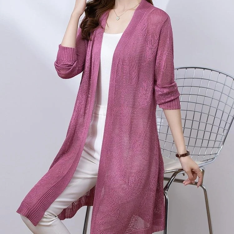 时尚女装春夏装冰麻针织中长款披肩外搭镂空外套披风洋气妈妈夏装