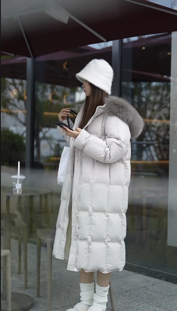 鹅千寻【Y雪顶泡芙】白鸭绒羽绒服冬季狐狸毛领时尚长款加厚外套