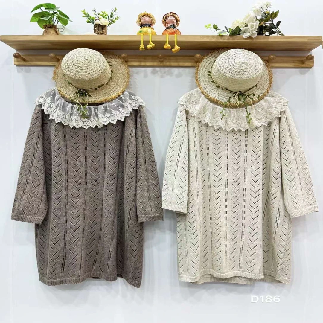 《四季U.NI.》新款日系复古甜美娃娃领镂空宽松针织裙毛衫连衣裙