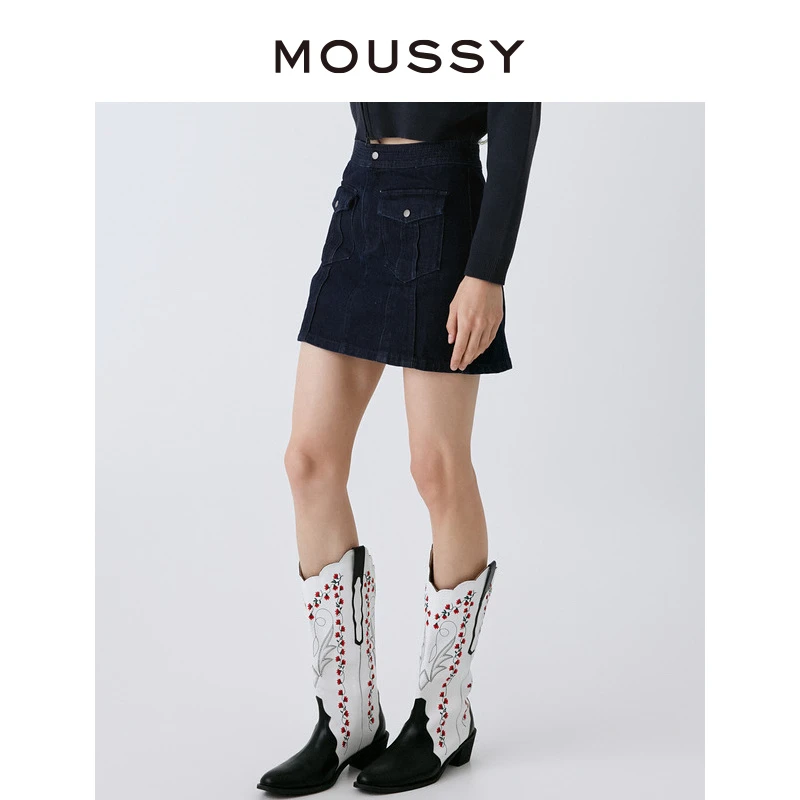 【联名款】MOUSSY  开罗游戏 秋季新款牛仔半身裙028GAZ11-5030