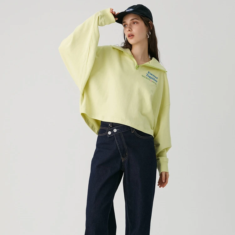 MOUSSY 秋冬学院风欧若风半拉链翻领短款卫衣女028GSY90-0000