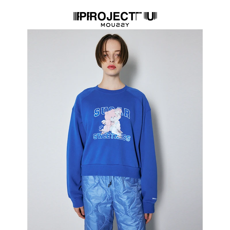 MOUSSY 秋季印花设计感休闲套头卫衣宽松圆领卡通图案上衣女