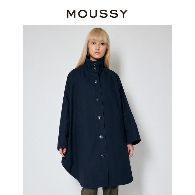MOUSSY 早秋新款休闲宽松立领斗篷风衣外套女010FA230-5510中长款