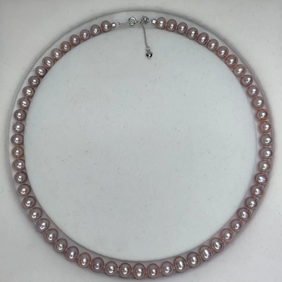 AIKJIANG/爱匠淡水紫珠无核珍珠项链6-7mm左右强光经典梦幻含耳钉