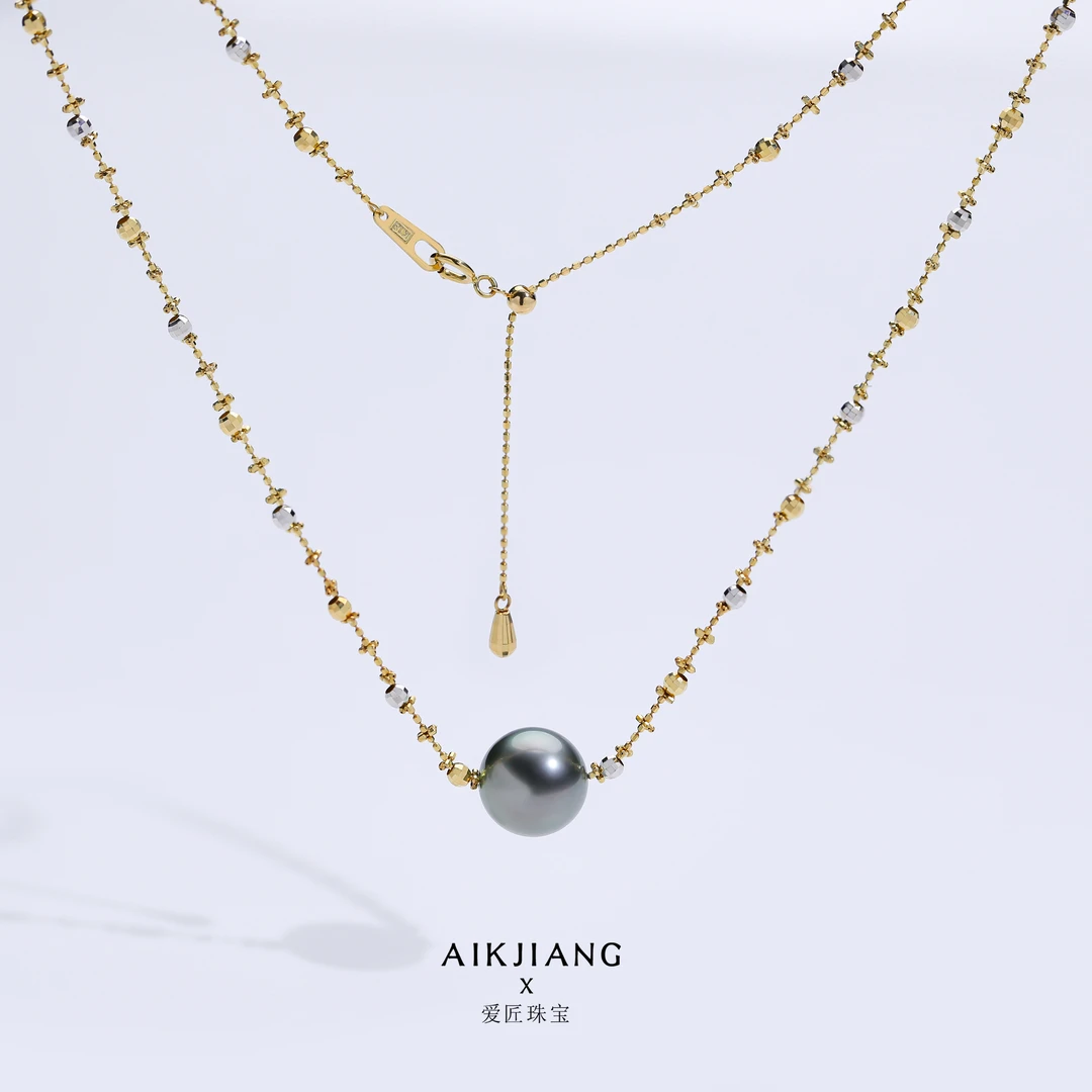 AIKJIANG/爱匠【白总】18K金海水大溪地11-12mm左右仙女链吊坠经典